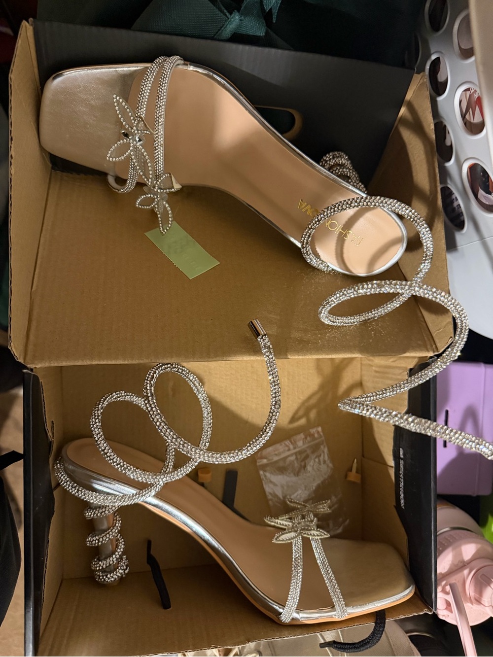 Silver Embellished Strappy Lace-Up Heels